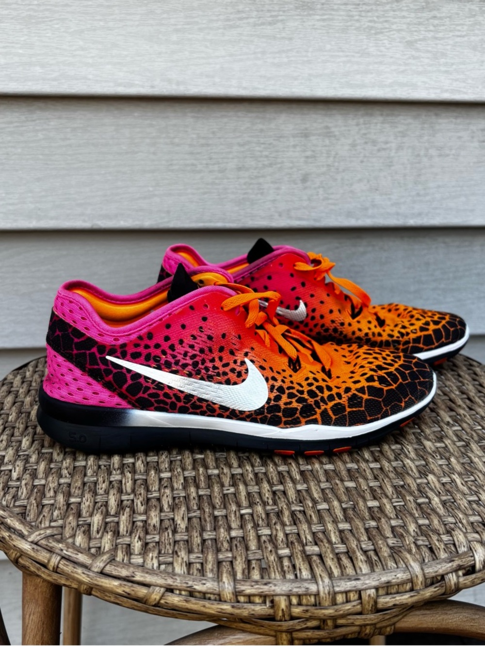 Nike Free 5.0 TR Fit 4 Training Shoes Pink Orange Leopard Print Women’s Size 7.5
